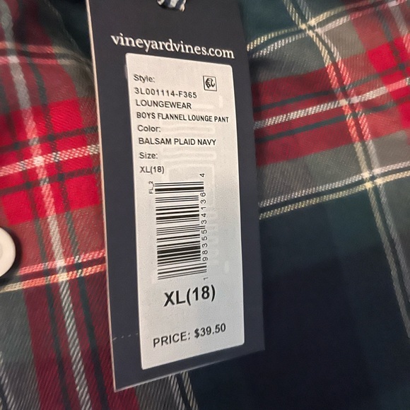 NWT Vineyard Vines Boys Flannel Size XL (18) Balsam Plaid Navy Lounge Pants. - Picture 4 of 5